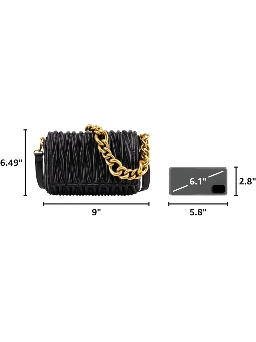 Montana West Black Quilted Leather Shoulder Bag with Gold Chain